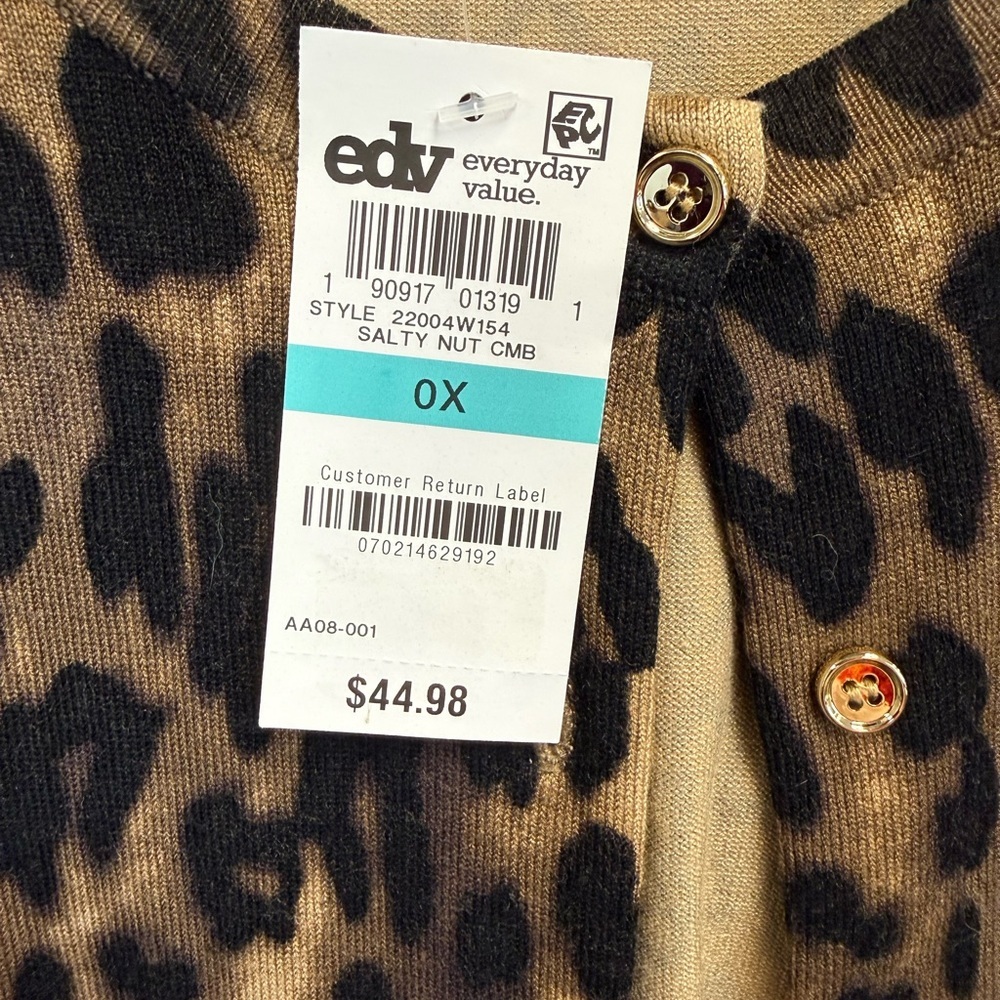 NWT Charter Club Woman 0X Leopard Print Gold Button Cardigan - Picture 3 of 12